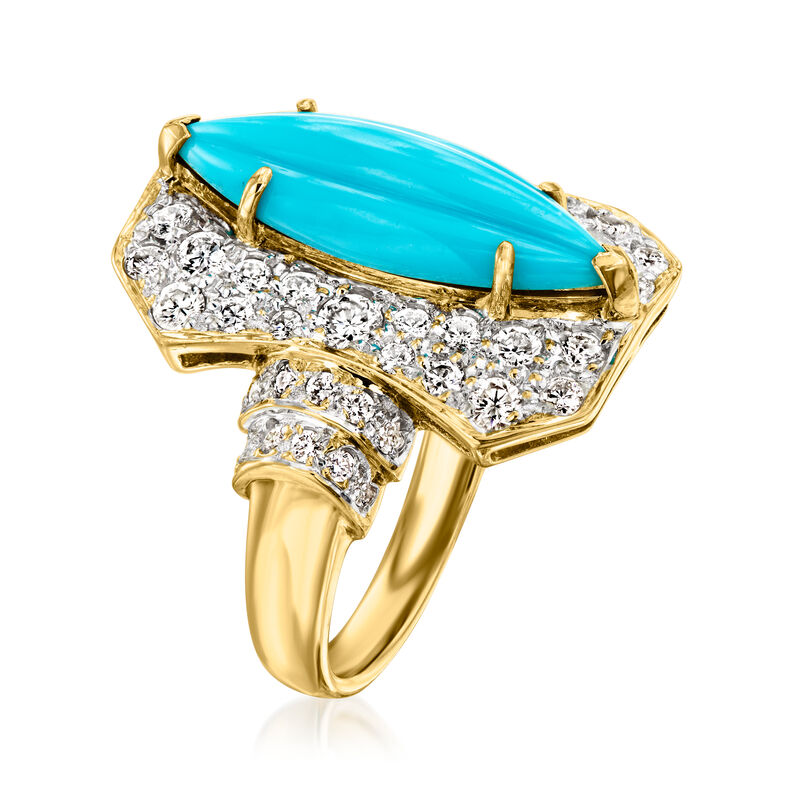 C. 2000 Vintage Turquoise and .92 ct. t.w. Diamond Ring in 18kt Yellow Gold. Size 6.25 image number 2