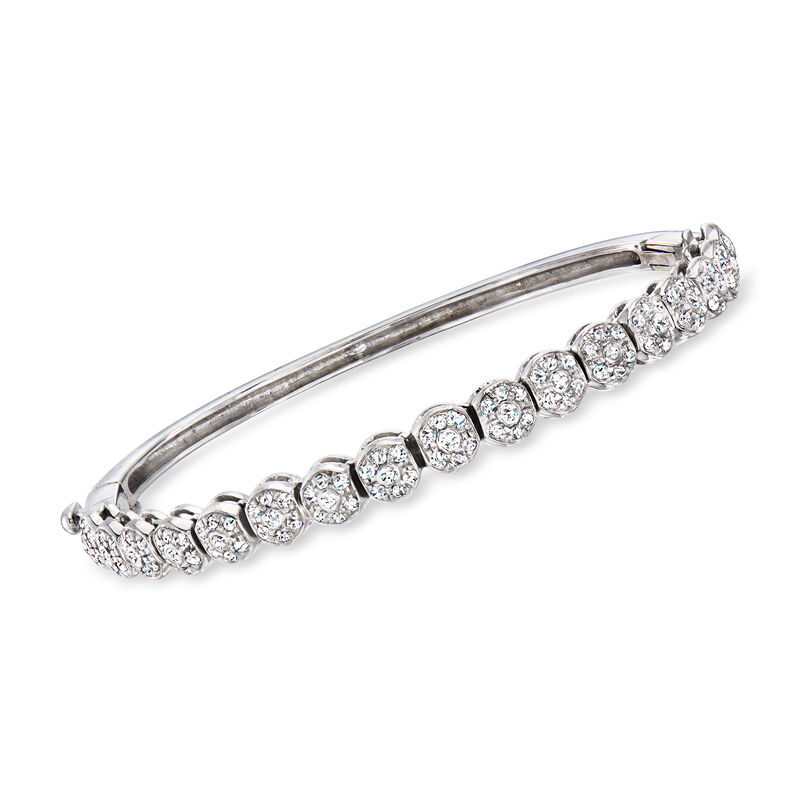 C. 1990 Vintage 1.25 ct. t.w. Diamond Cluster Bangle Bracelet in 14kt White Gold. 6.5&quot; image number 0