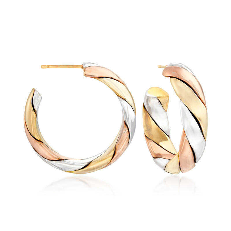 C. 1980 Vintage 18kt Tri-Colored Gold Hoop Earrings image number 0