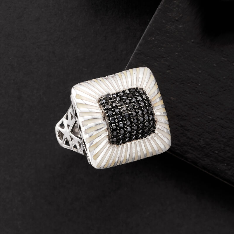 1.30 ct. t.w. Black Spinel and White Enamel Ring in Sterling Silver image number 4