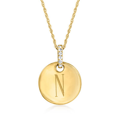 14kt Yellow Gold Personalized Disc Pendant Necklace with Diamonds