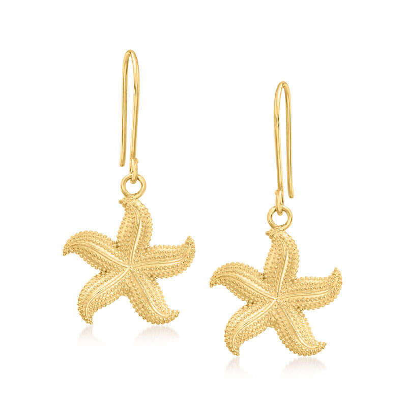 18kt Gold Over Sterling Textured and Polished Starfish Drop Earrings image number 0