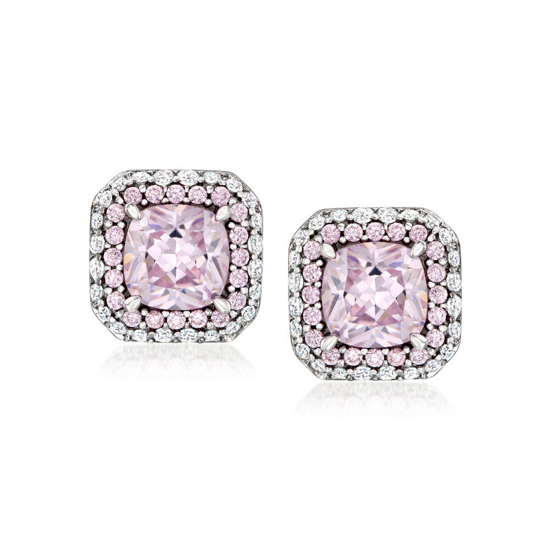 3.60 ct. t.w. Simulated Pink Sapphire Earrings with .50 ct. t.w. CZs in Sterling Silver  image number 0