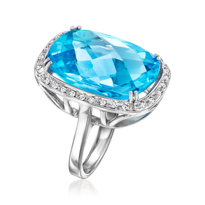 18.00 Carat Swiss Blue Topaz and .18 ct. t.w. Diamond Ring in 14kt White Gold image number 2