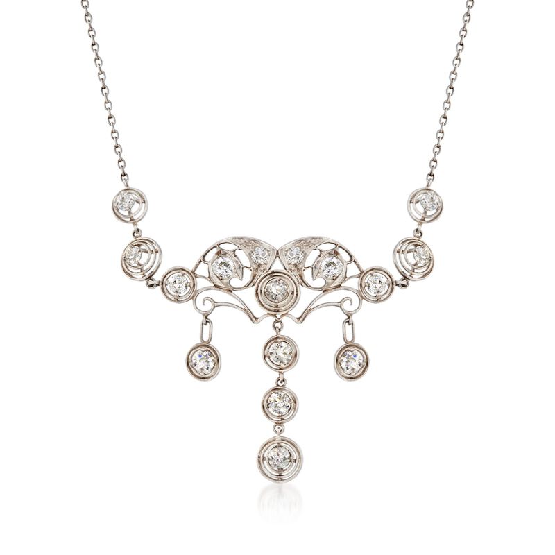 C. 1910 Vintage 2.00 ct. t.w. Diamond Chandelier Necklace in Platinum. 14.5&quot; image number 1