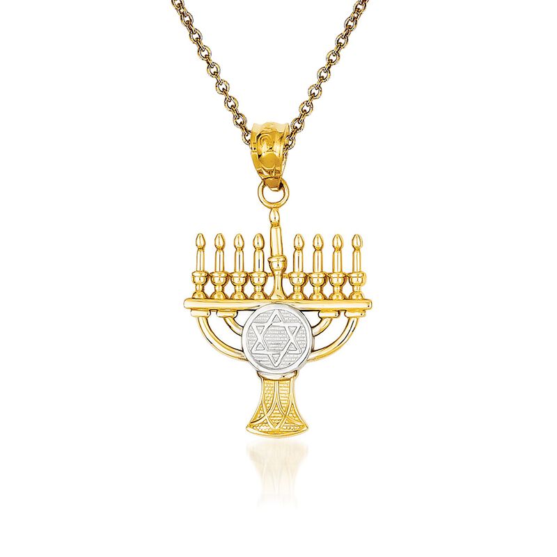 14kt Yellow Gold Menorah Pendant Necklace image number 0