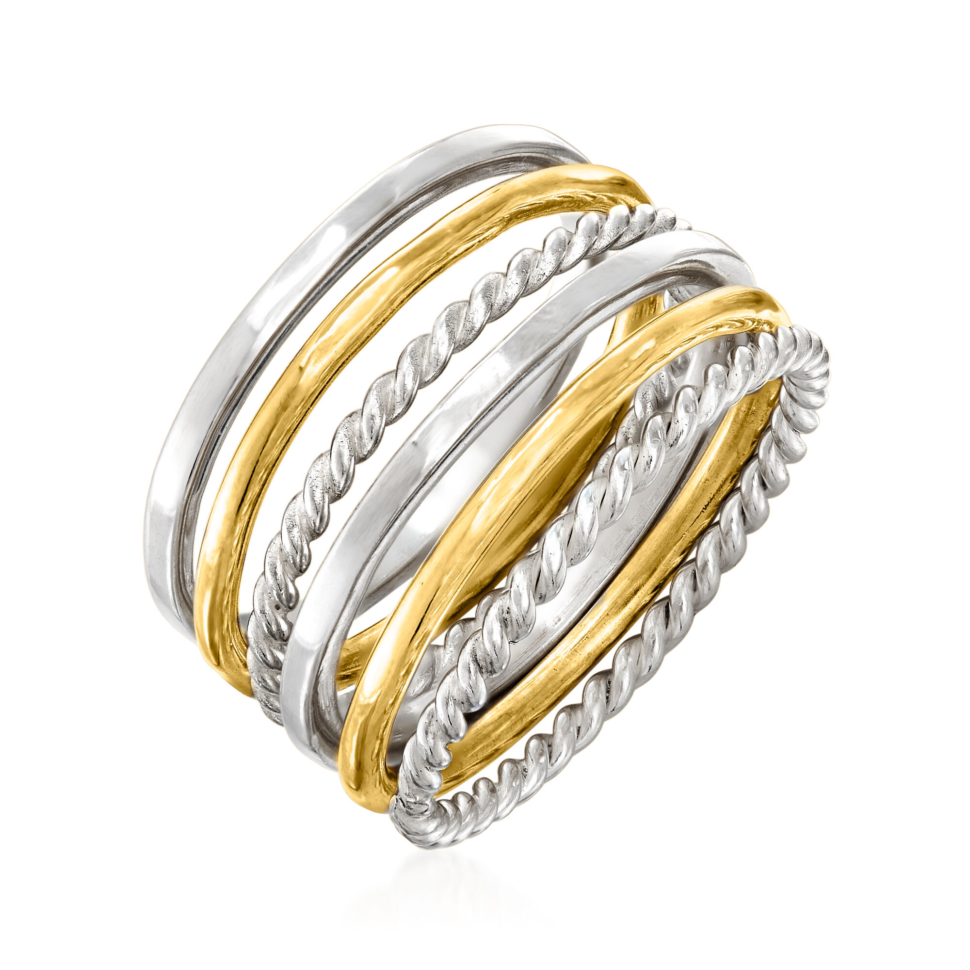 Two Tone Sterling Silver Jewelry Set Six Stackable Rings