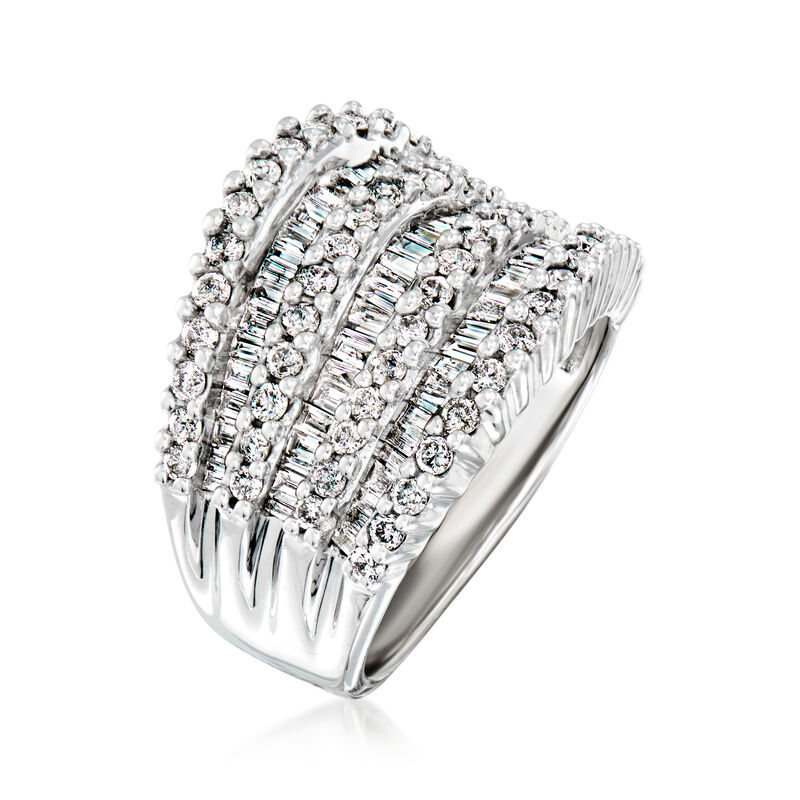C. 1990 Vintage 2.00 ct. t.w. Diamond Multi-Row Ring in 14kt White Gold. Size 5.75 image number 2