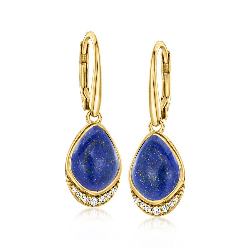 Lapis and .10 ct. t.w. White Topaz Drop Earrings in 18kt Gold Over Sterling  image number 0