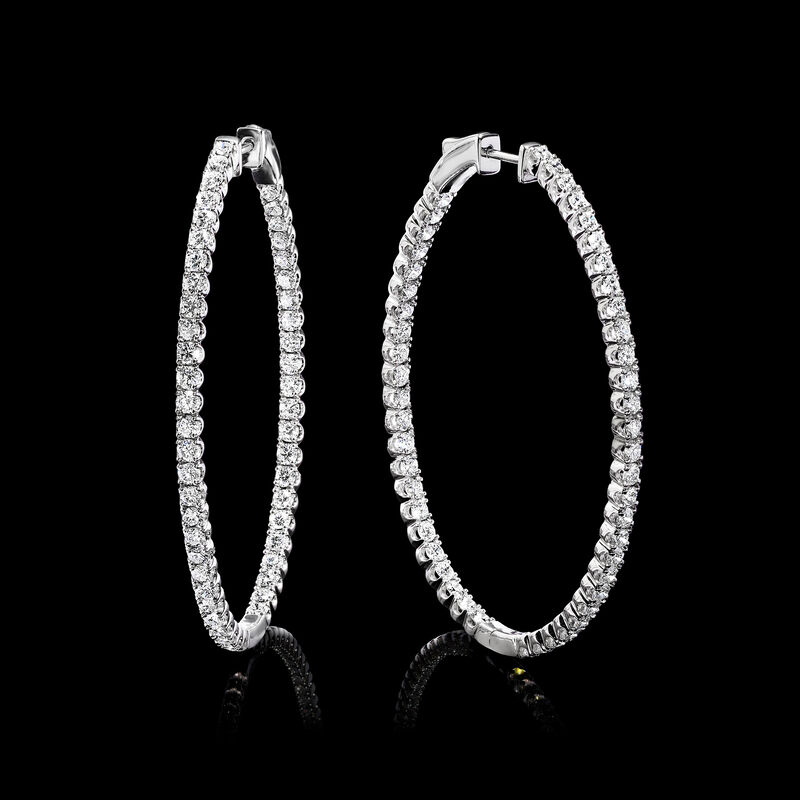 5.00 ct. t.w. Lab-Grown Diamond Oval-Shaped Inside-Outside Hoop Earrings in 14kt White Gold. 2 1/8&quot; image number 2