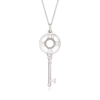 C. 1990 Vintage Tiffany Jewelry .10 ct. t.w. Diamond Atlas Key Pendant Necklace in 18kt White Gold