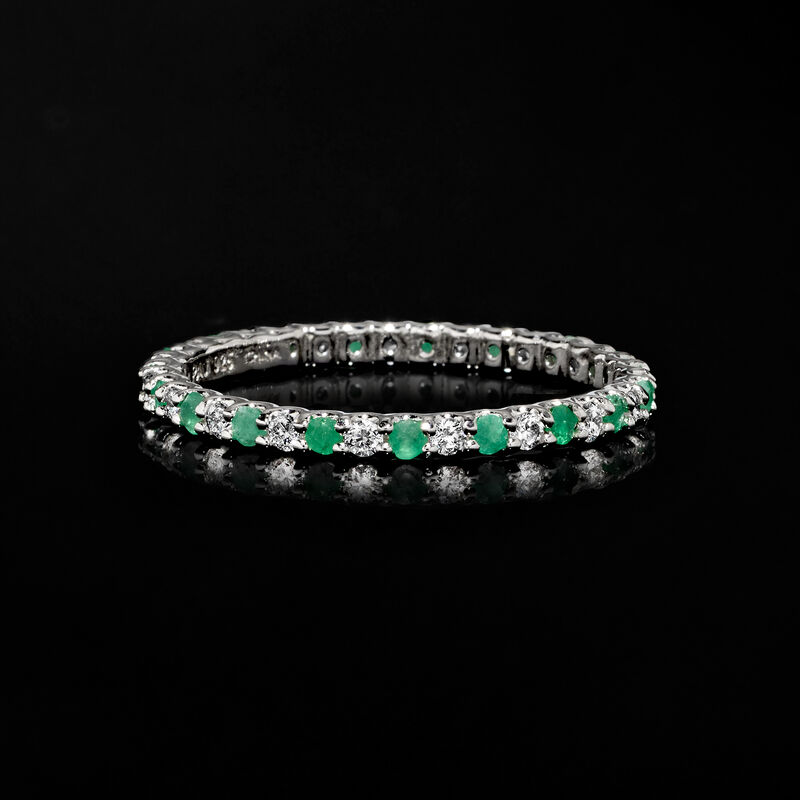 .20 ct. t.w. Emerald and .25 ct. t.w. Lab-Grown Diamond Eternity Band in Sterling Silver image number 3