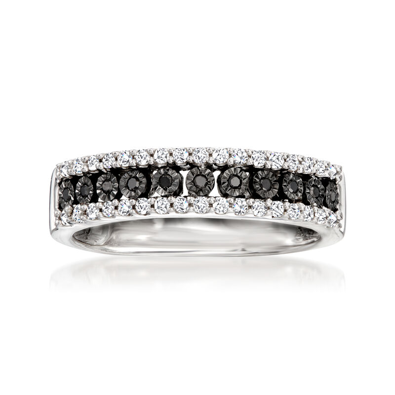 .25 ct. t.w. White and Black Diamond Three-Row Ring in Sterling Silver image number 0