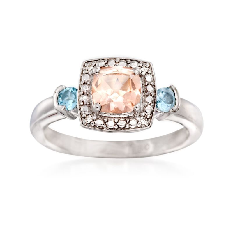 .90 Carat Morganite and .10 ct. t.w. Aquamarine Ring with Diamond Accents in Sterling Silver image number 0