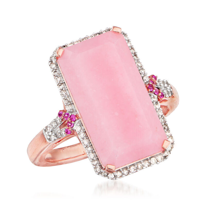 Pink Opal and .19 ct. t.w. Diamond Ring with Pink Sapphire Accents in 14kt Rose Gold image number 3