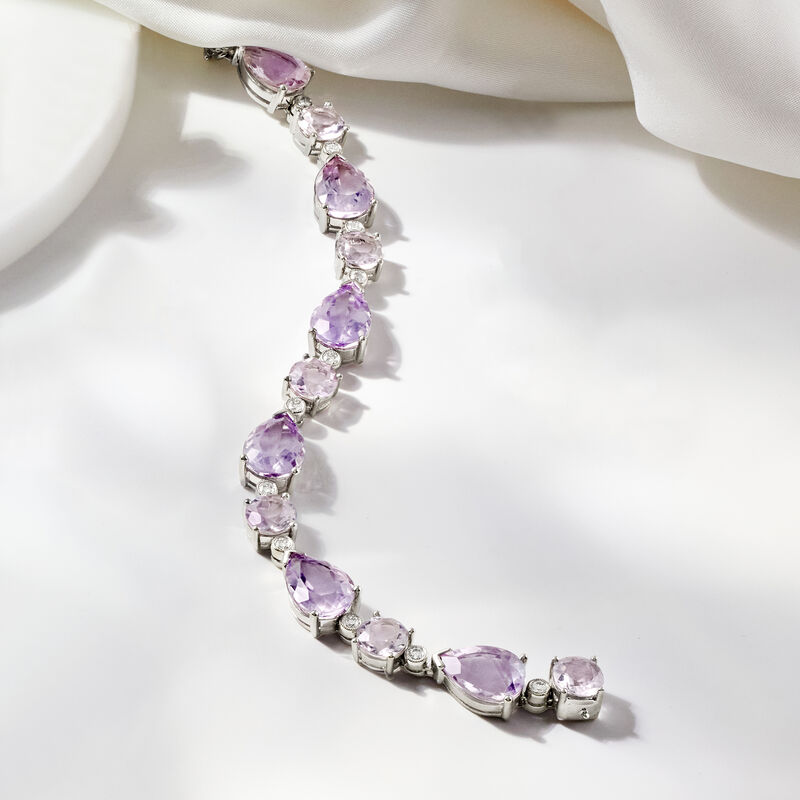 C. 1990 Vintage 31.20 ct. t.w. Amethyst and 9.60 ct. t.w. Rock Crystal Bracelet with .85 ct. t.w. Diamonds in 14kt White Gold. 7.5&quot; image number 2