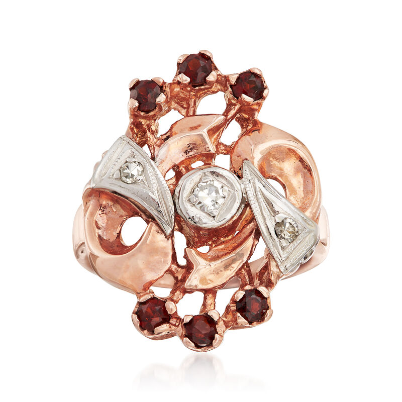 C. 1940 Vintage .40 ct. t.w. Garnet and .10 ct. t.w. Diamond Ring in 14kt Two-Tone Gold. Size 4.5 image number 0