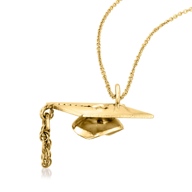 C. 1970 Vintage 14kt Yellow Gold Graduation Cap Pendant Necklace image number 3