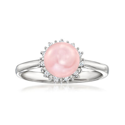 7-7.5mm Pink Cultured Pearl Ring with Diamonds in Sterling Silver
