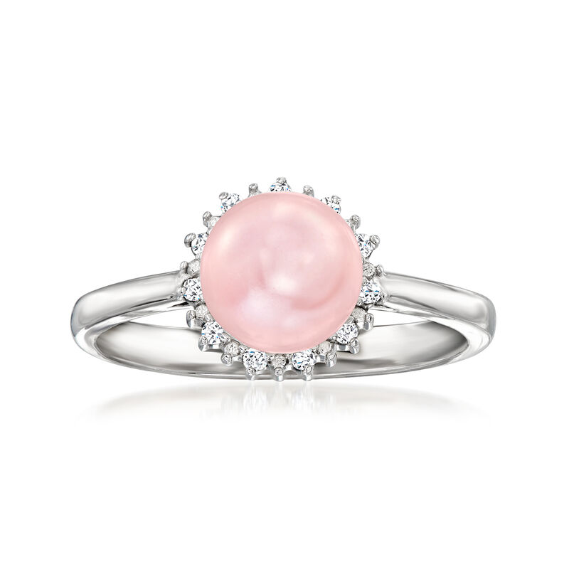 7-7.5mm Pink Cultured Pearl Ring with Diamonds in Sterling Silver image number 0
