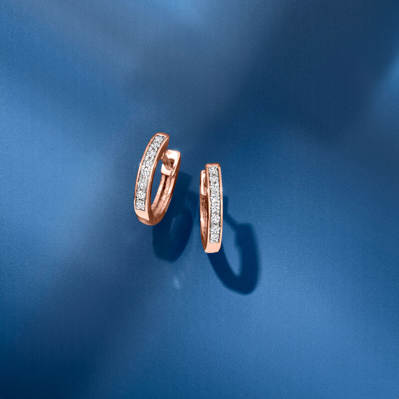 .10 ct. t.w. Diamond Huggie Hoop Earrings in 14kt Rose Gold. 3/8&quot;  image number 3