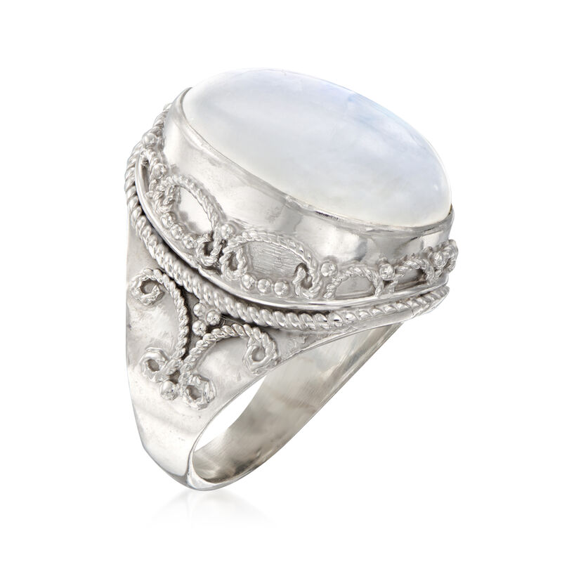 Moonstone Scrollwork Ring in Sterling Silver image number 2