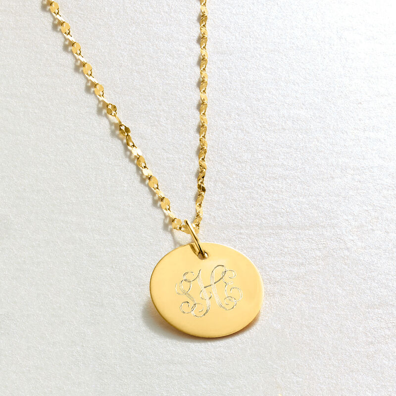 Monogram - Italian 14kt Yellow Gold Personalized Disc Necklace. 16" image number 2