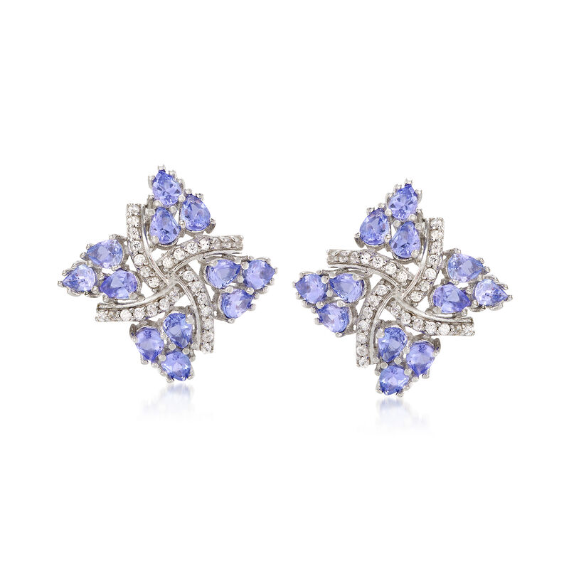 3.50 ct. t.w. Tanzanite and .20 ct. t.w. White Zircon Pinwheel Earrings in Sterling Silver image number 0