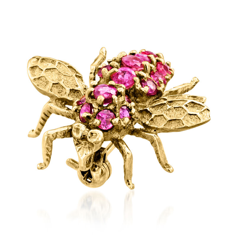 C. 1980 Vintage .75 ct. t.w. Ruby Bumblebee Pin in 14kt Yellow Gold image number 2
