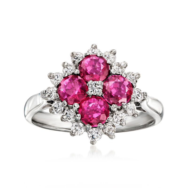 C. 1971 Vintage 1.00 ct. t.w. Ruby and .50 ct. t.w. Diamond Ring in 18kt White Gold with British Hallmark. Size 6.25 image number 0