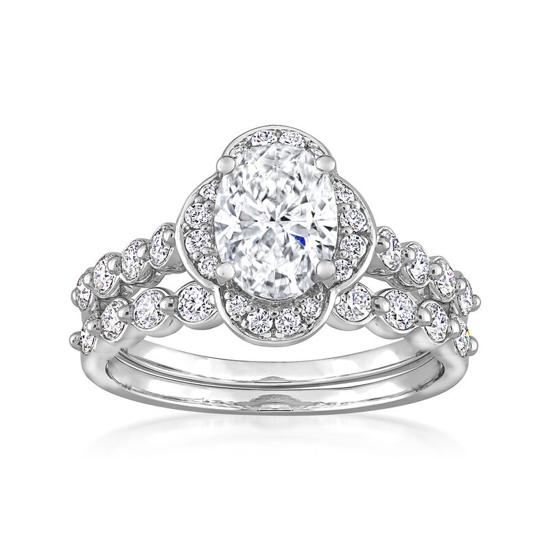 1.92 ct. t.w. Moissanite Bridal Set: Engagement and Wedding Rings in Sterling Silver. Size 9 image number 0