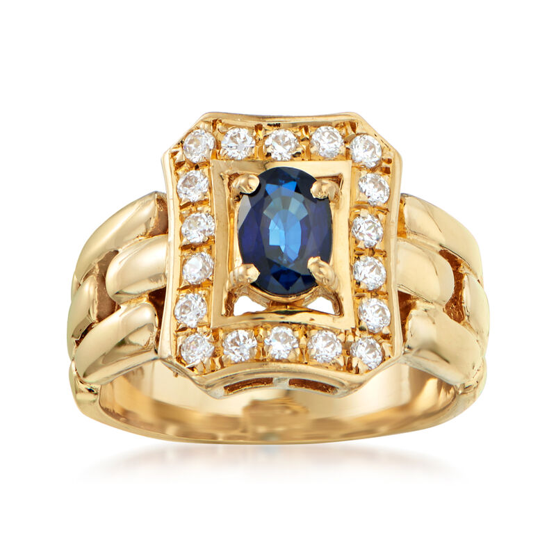 C. 1980 Vintage .70 Carat Sapphire and .35 ct. t.w. CZ Ring in 18kt Yellow Gold. Size 6 image number 0