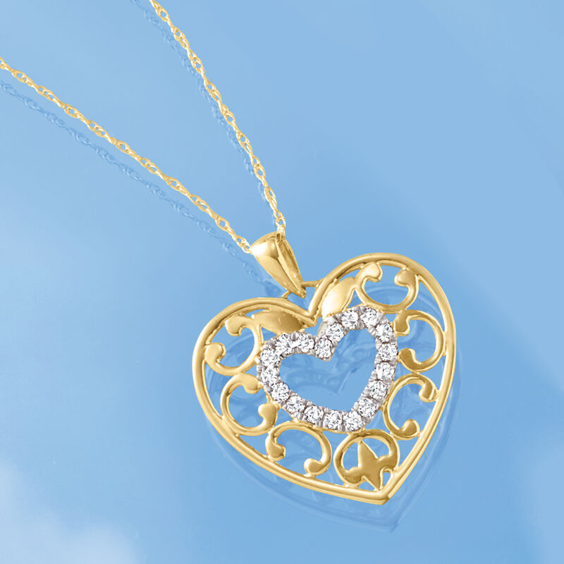 .25 ct. t.w. Diamond Openwork Heart Pendant Necklace in 14kt Yellow Gold image number 2