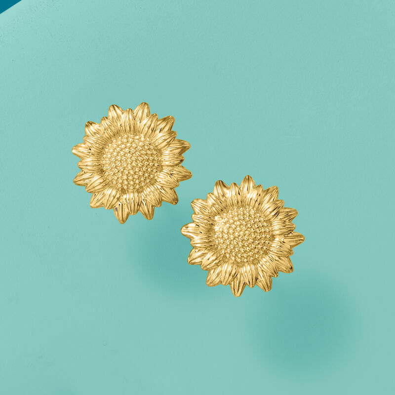 14kt Yellow Gold Sunflower Stud Earrings image number 2