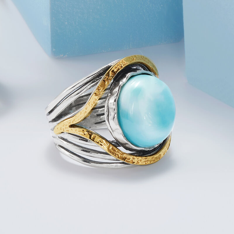 Larimar Cabochon Ring in Sterling Silver with 14kt Yellow Gold image number 3