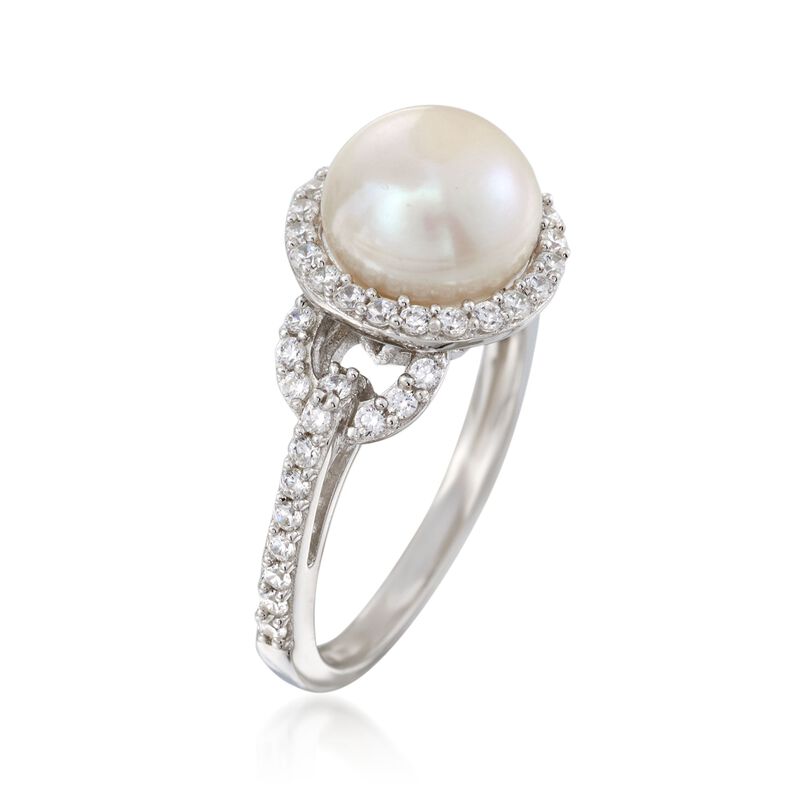 8.5-9mm Cultured Pearl and .50 ct. t.w. CZ Ring in Sterling Silver image number 2