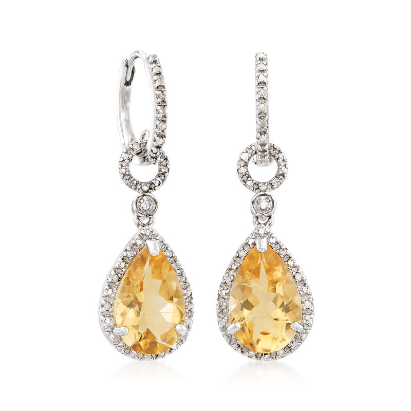 6.00 ct. t.w. Citrine and .13 ct. t.w. Diamond Drop Earrings in Sterling Silver image number 2