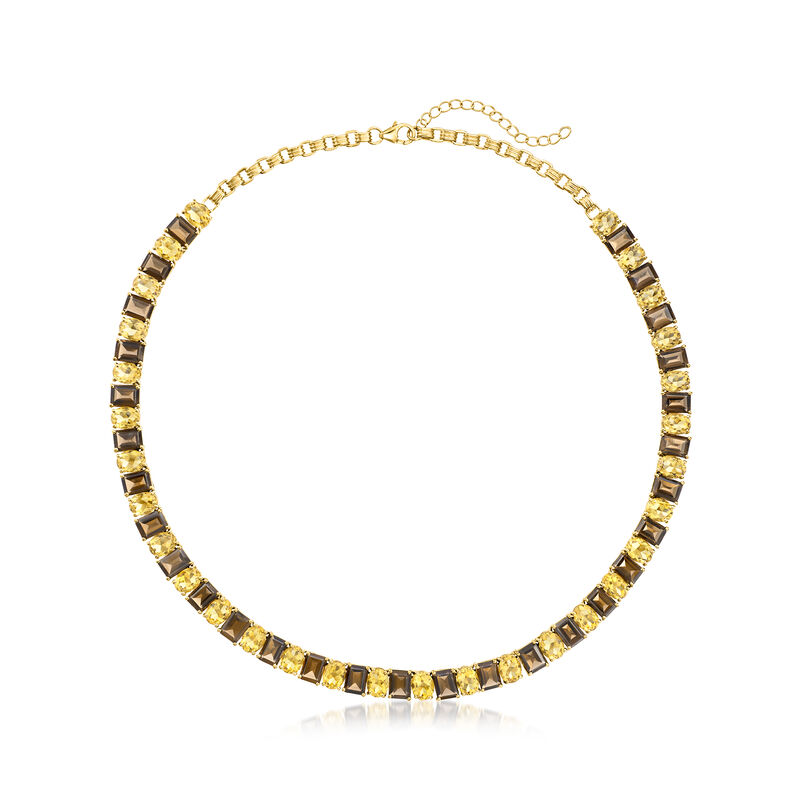40.00 ct. t.w. Smoky Quartz and 35.00 ct. t.w. Citrine Necklace in 18kt Gold Over Sterling. 18&quot; image number 1