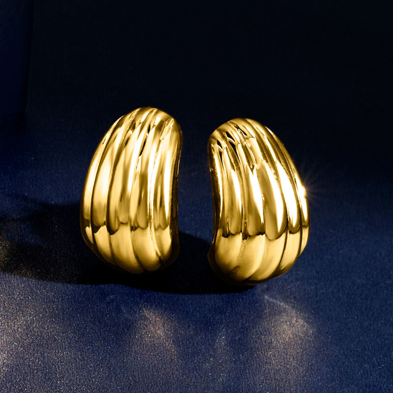 Italian 18kt Yellow Gold Grooved Earrings image number 3