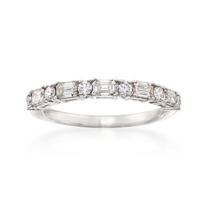 .75 ct. t.w. Round and Emerald-Cut Diamond Wedding Ring in 14kt White Gold image number 0