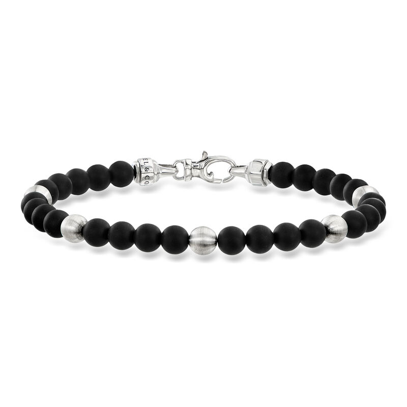 Gabriel & Co. Men's 6mm Black Titanium Bead Bracelet with Sterling Silver. 8" image number 0