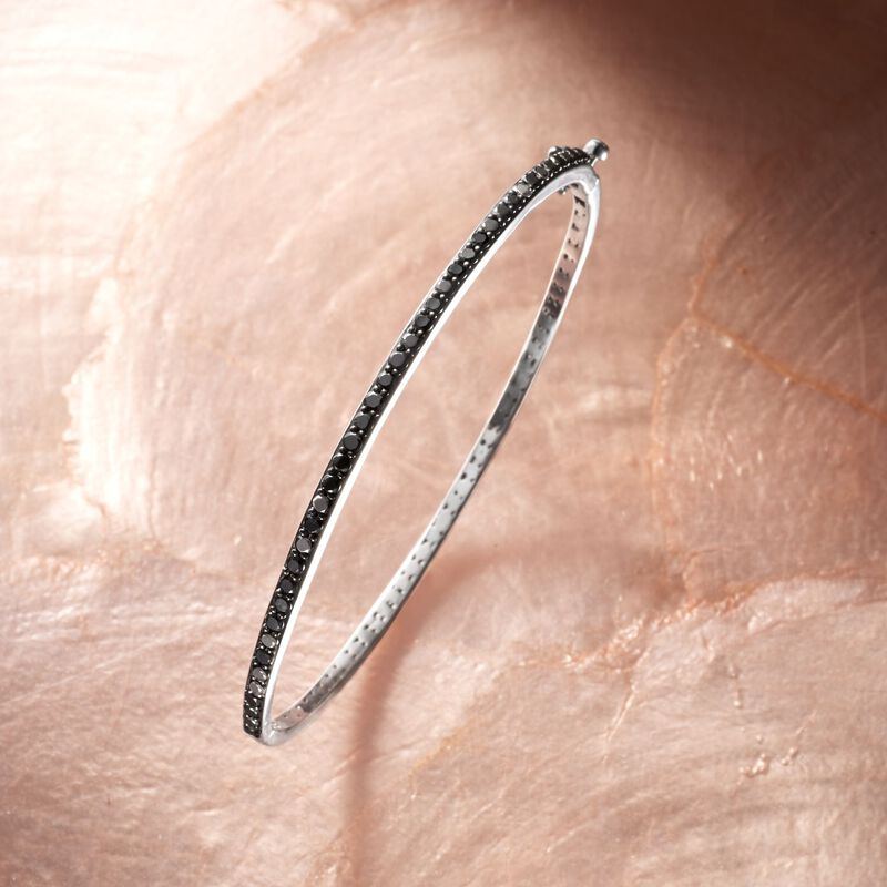 1.00 ct. t.w. Black Diamond Bangle Bracelet in Sterling Silver. 8&quot; image number 2