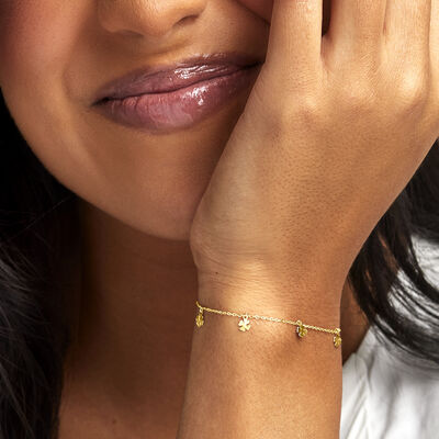 Italian 14kt Yellow Gold Clover Station Bracelet