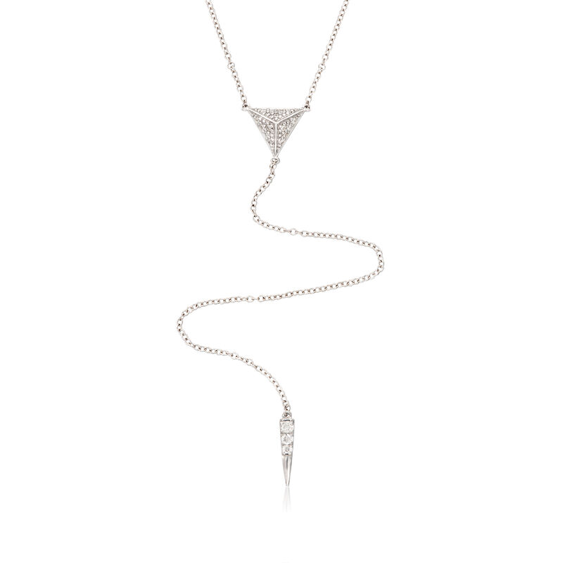 Gabriel Designs .14 ct. t.w. Diamond Y Necklace in 14kt White Gold. 15.5&quot; image number 2