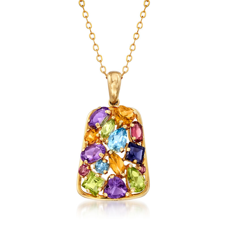 C. 1990 Vintage 5.60 ct. t.w. Multi-Gem Pendant Necklace in 14kt Yellow Gold image number 0