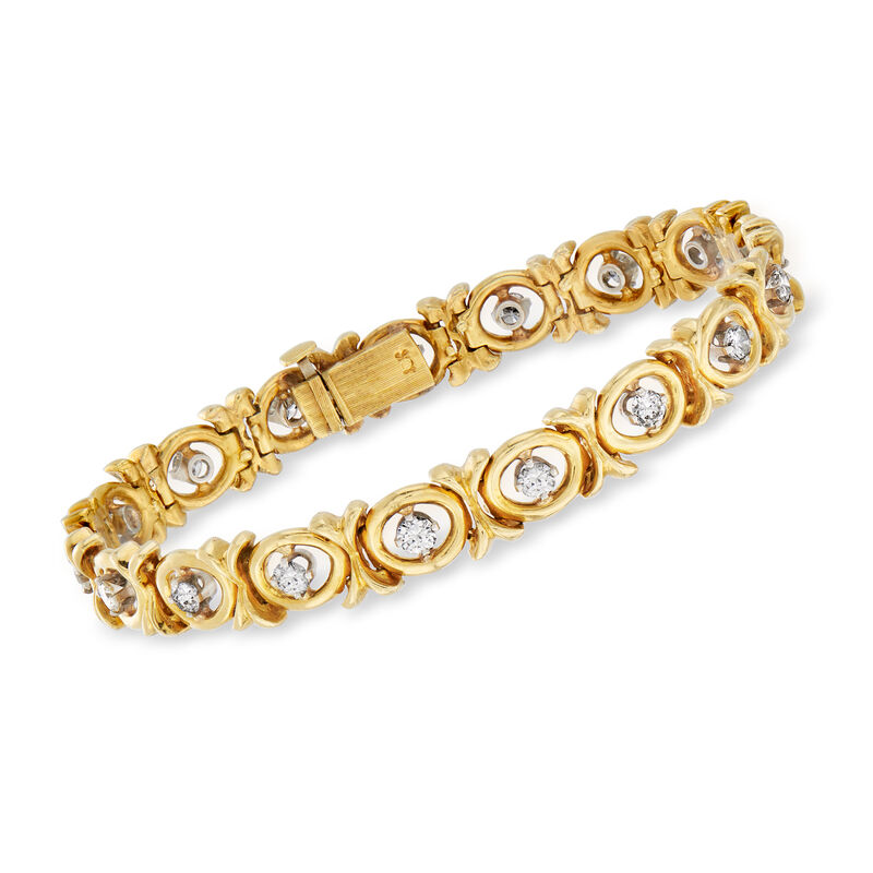 C. 1970 Vintage 2.20 ct. t.w. Diamond X and O Bracelet in 18kt Yellow Gold image number 0
