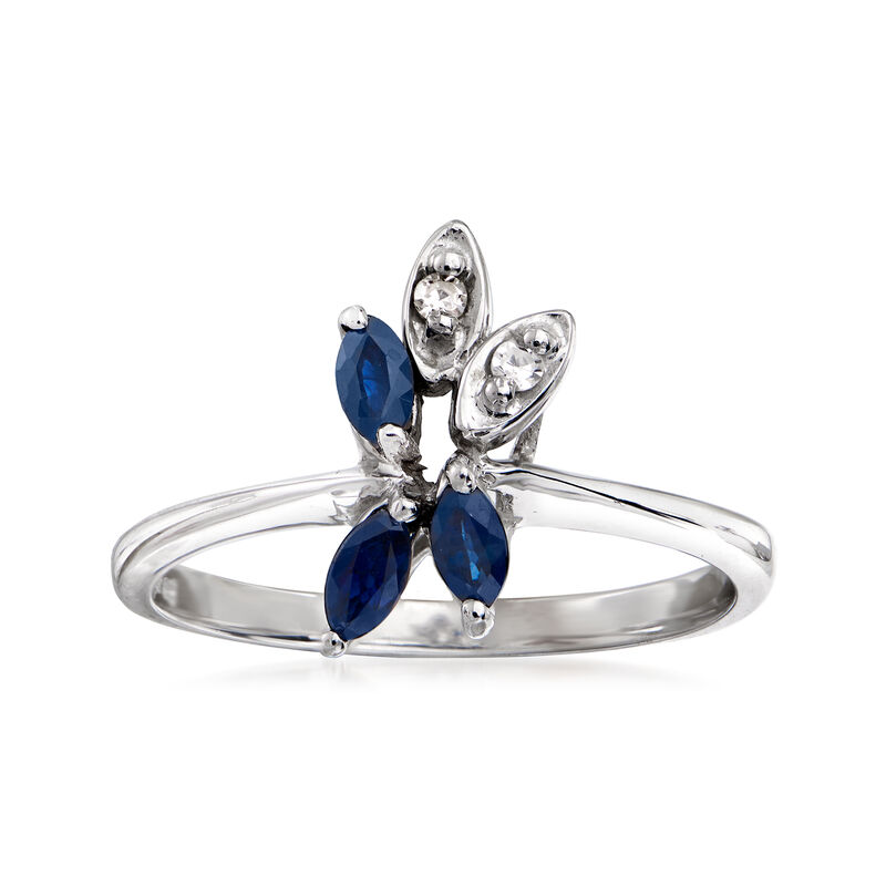 C. 1980 Vintage .35 ct. t.w. Sapphire Flower Ring in 14kt White Gold with Diamond Accents. Size 7 image number 0