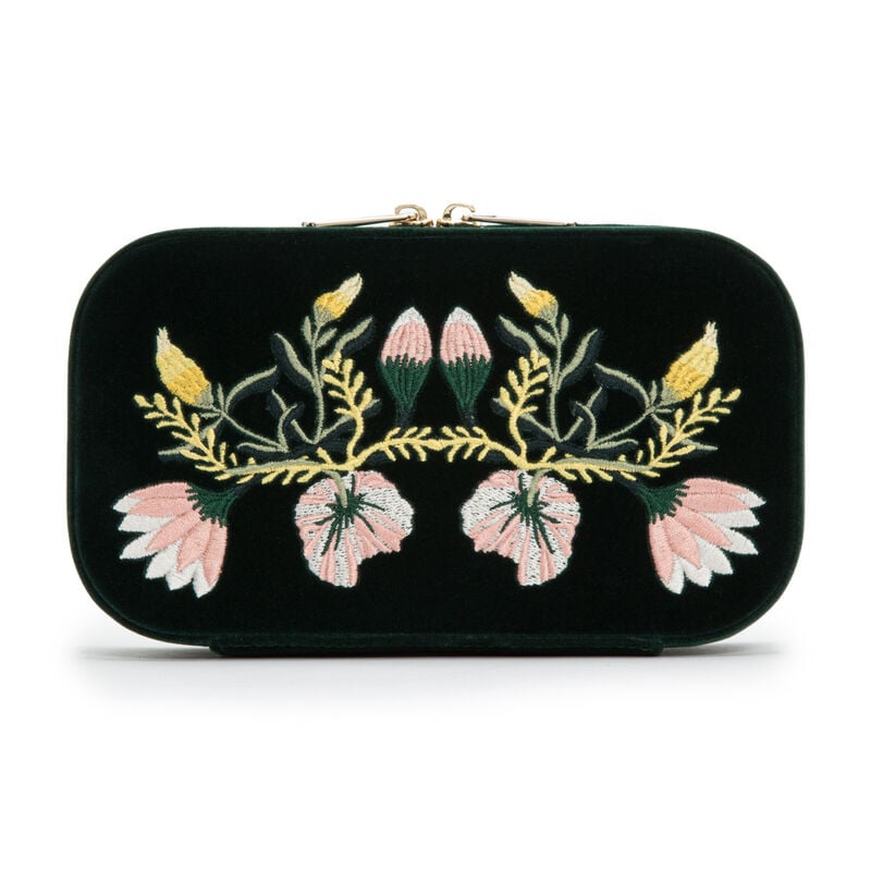 WOLF &quot;Zoe&quot; Forest Green Velvet Floral Jewelry Travel Case image number 2