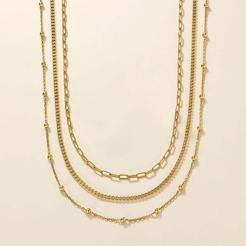 14kt Yellow Gold-Plated Jewelry Set: Three Chain Necklaces image number 4