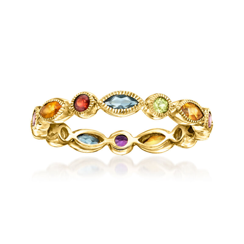 .84 ct. t.w. Multi-Gemstone Geometric Eternity Band in 14kt Yellow Gold image number 4